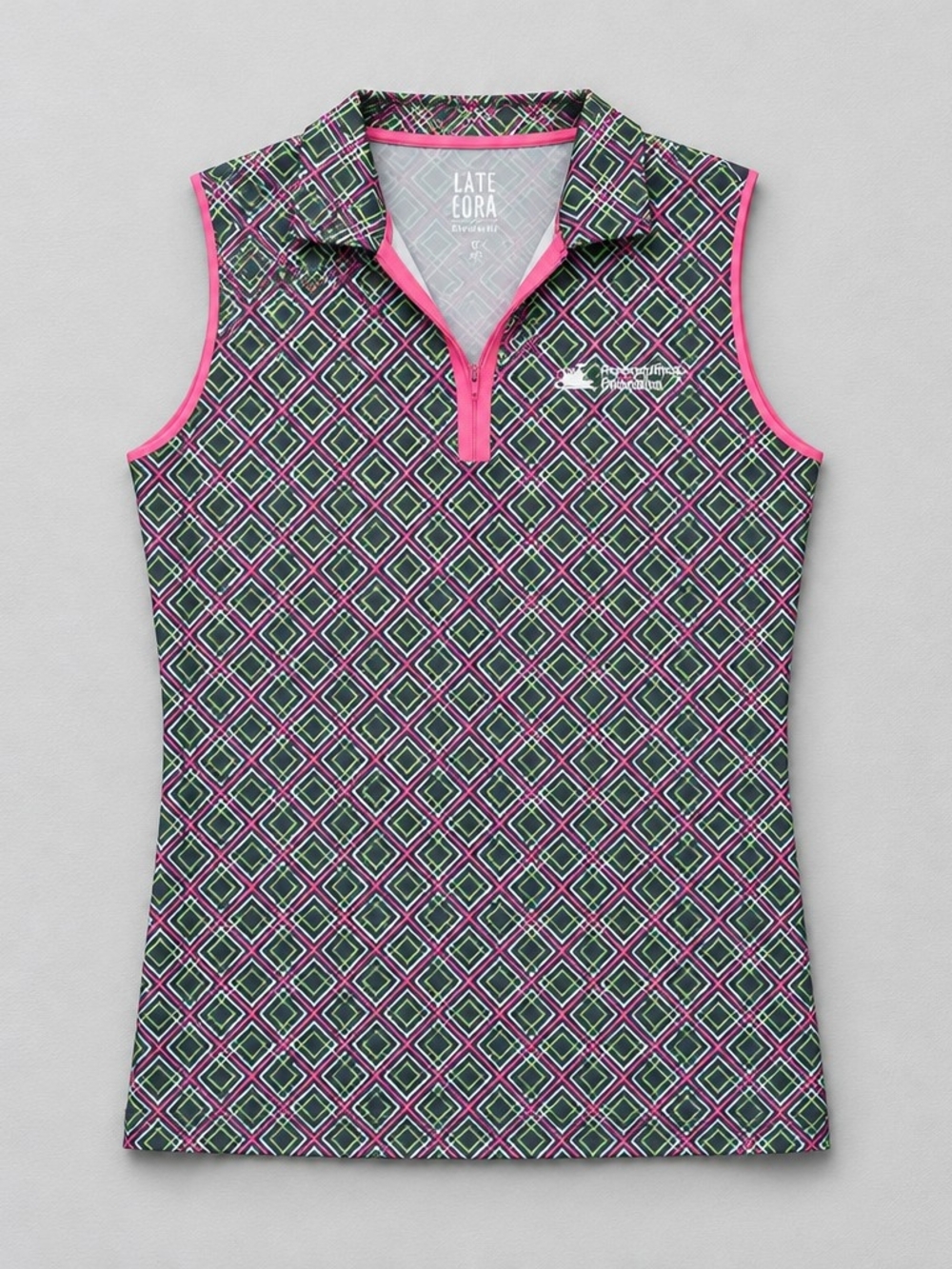 Kate Lod.  Printed Sleeveless V Neck Tank - Pink & Green